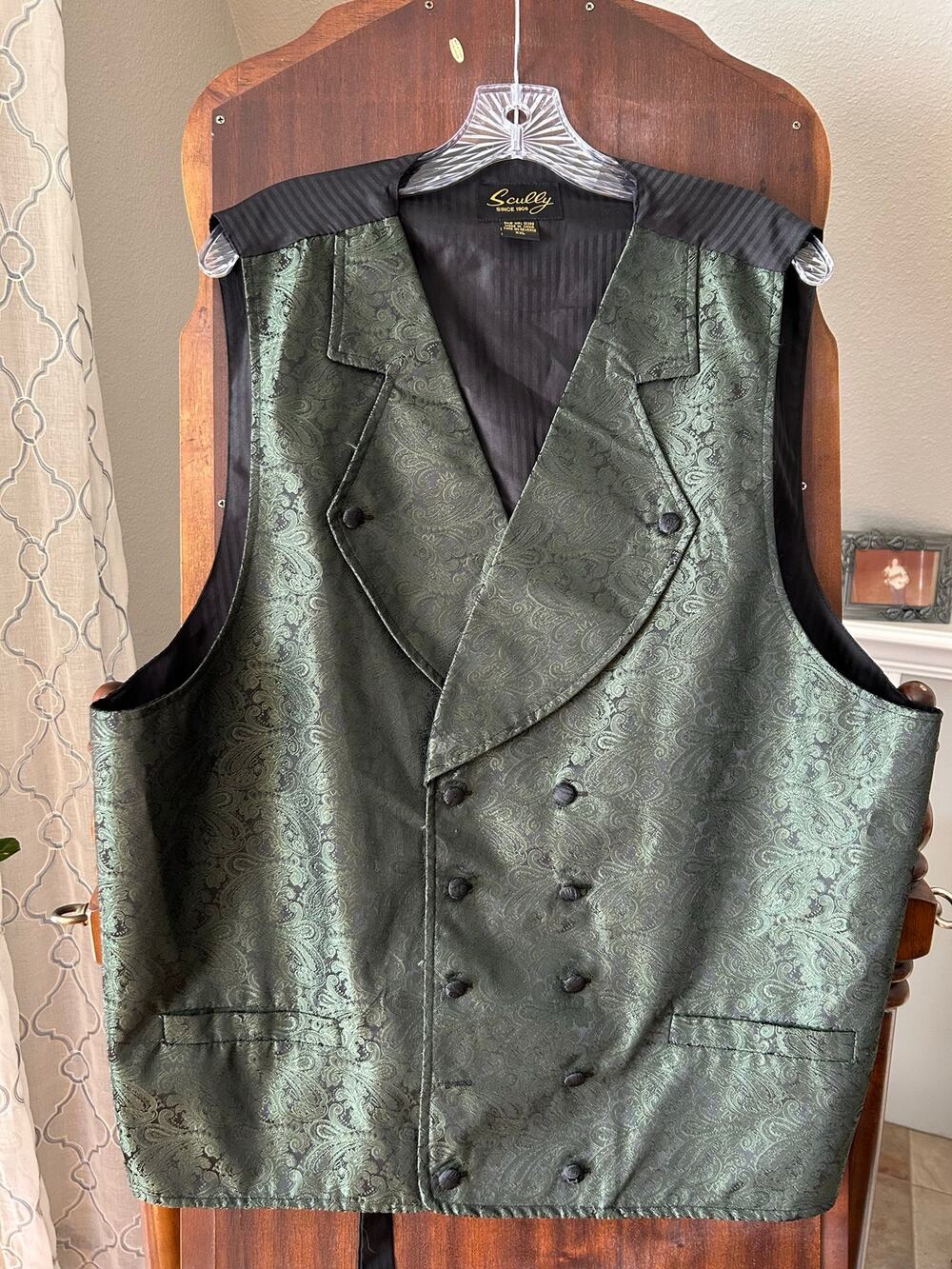 Scully Men's Green Paisley Double Breasted Vest 1800s frontier-style XXL